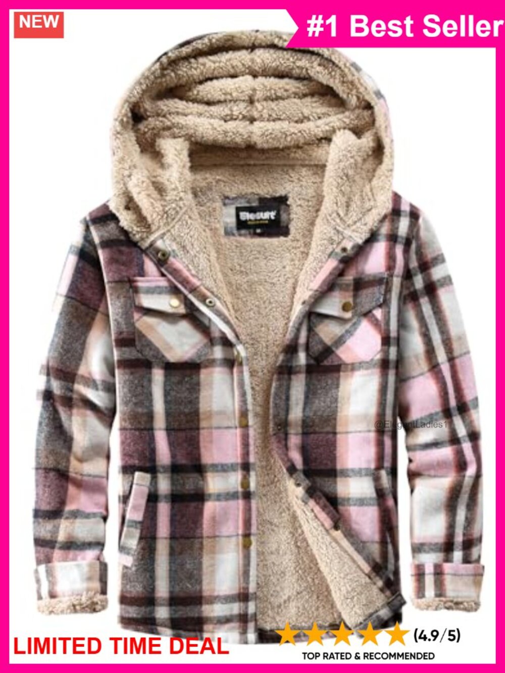 Fleece Flannel Plaid Jacket Sherpa Lined Button Down Hooded